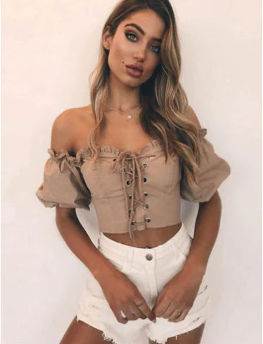 Spring Women's Short Sleeve Off-Shoulder Top