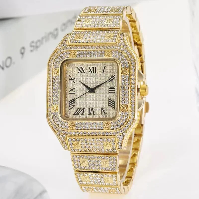 Luxury Gold Watch – Men’s & Women’s Diamond Rhinestone Wristwatch