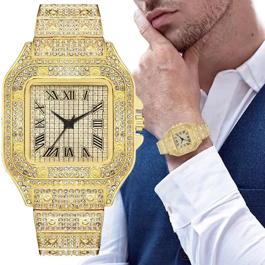 Luxury Gold Watch – Men’s & Women’s Diamond Rhinestone Wristwatch