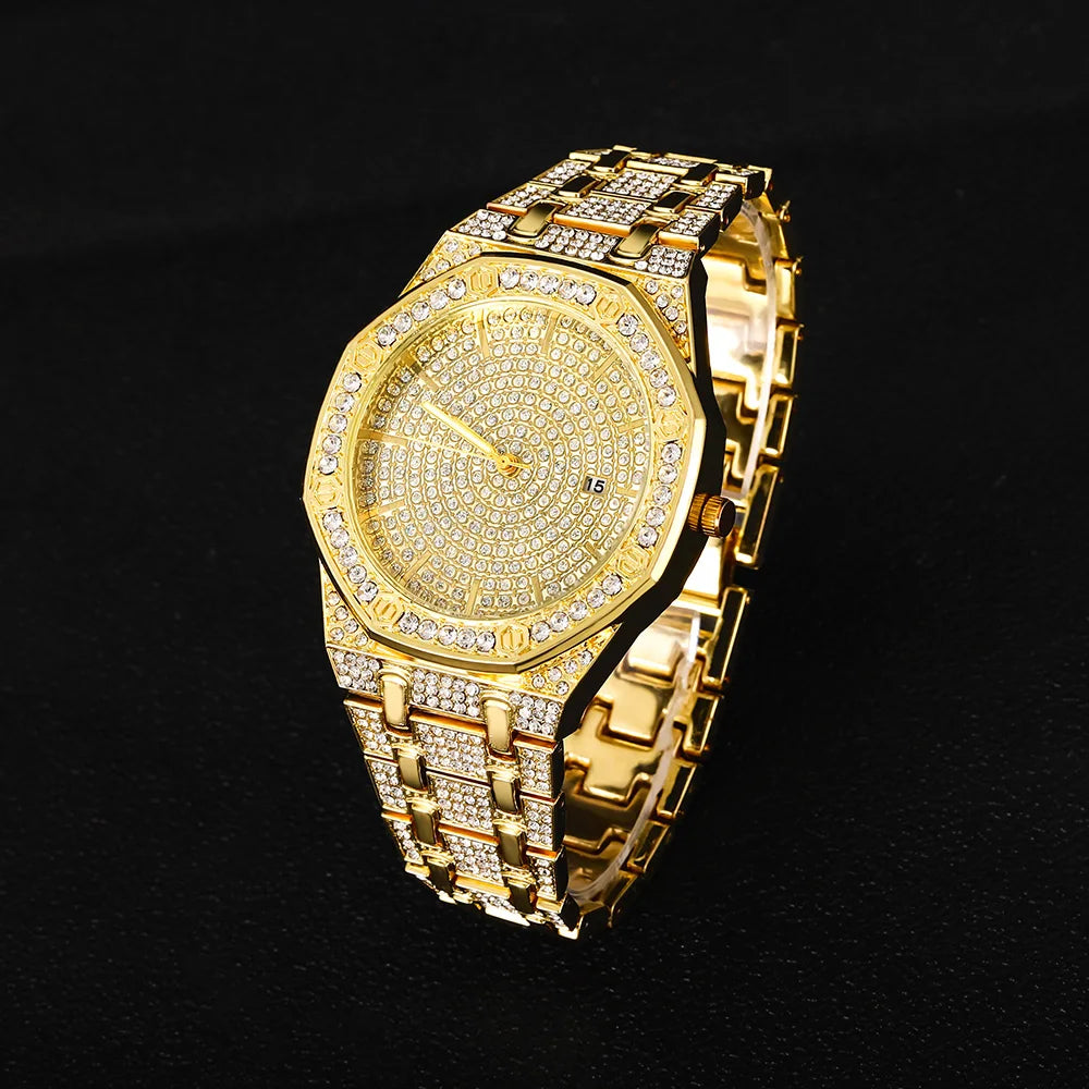 Men’s Iced Out Luxury Watch – Gold Hip Hop Diamond Style