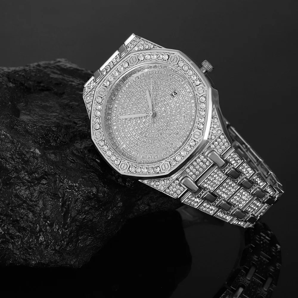 Men’s Iced Out Luxury Watch – Gold Hip Hop Diamond Style