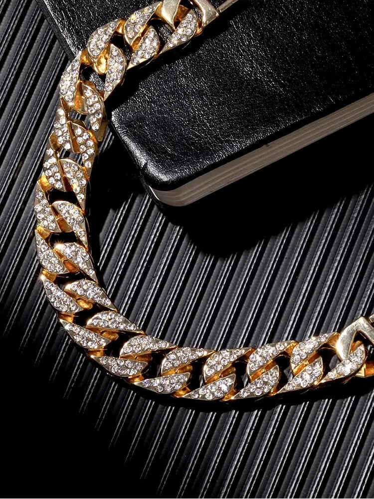 2PCS Men’s Luxury Watch Set – Full Diamond Steel Band + Bracelet