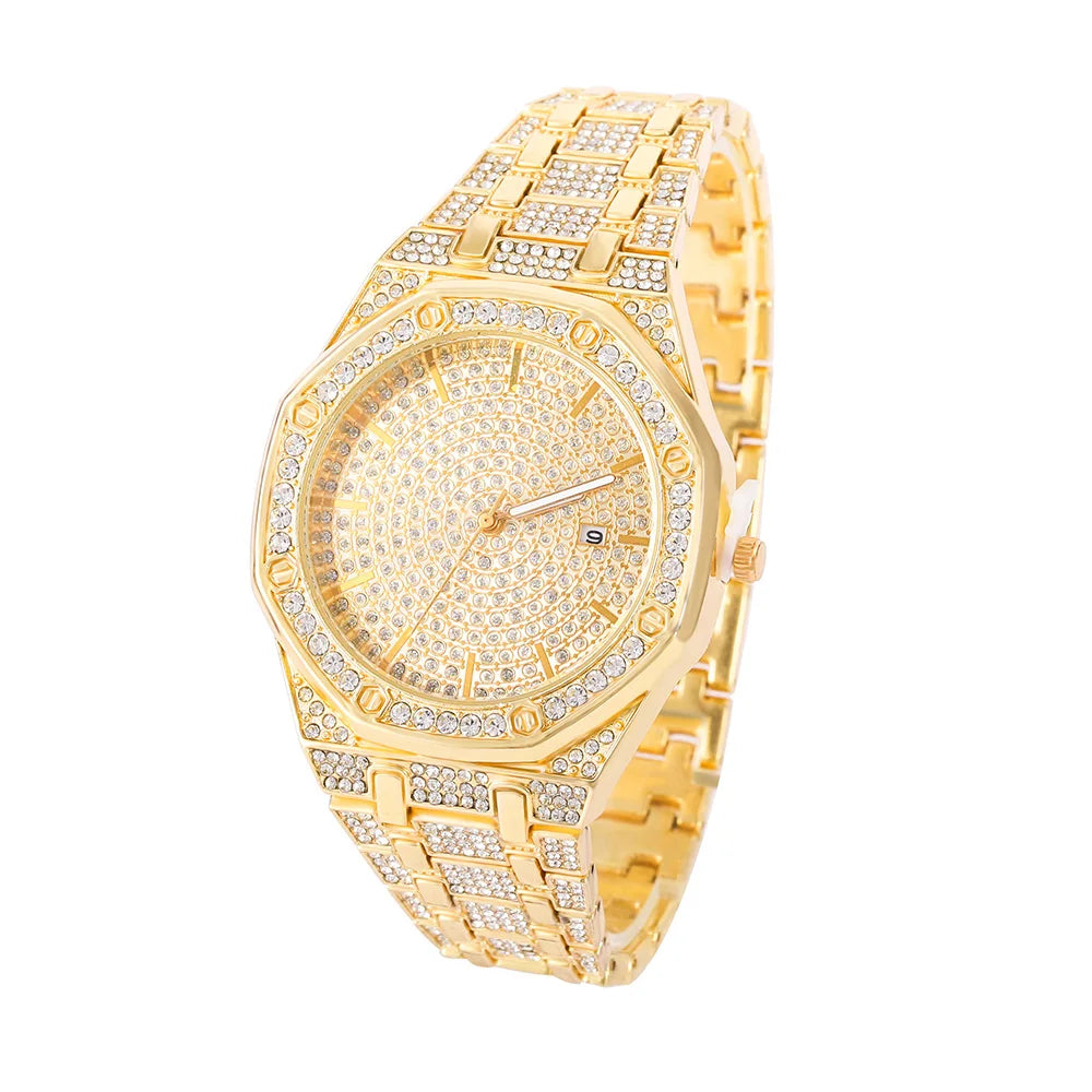 Men’s Iced Out Luxury Watch – Gold Hip Hop Diamond Style