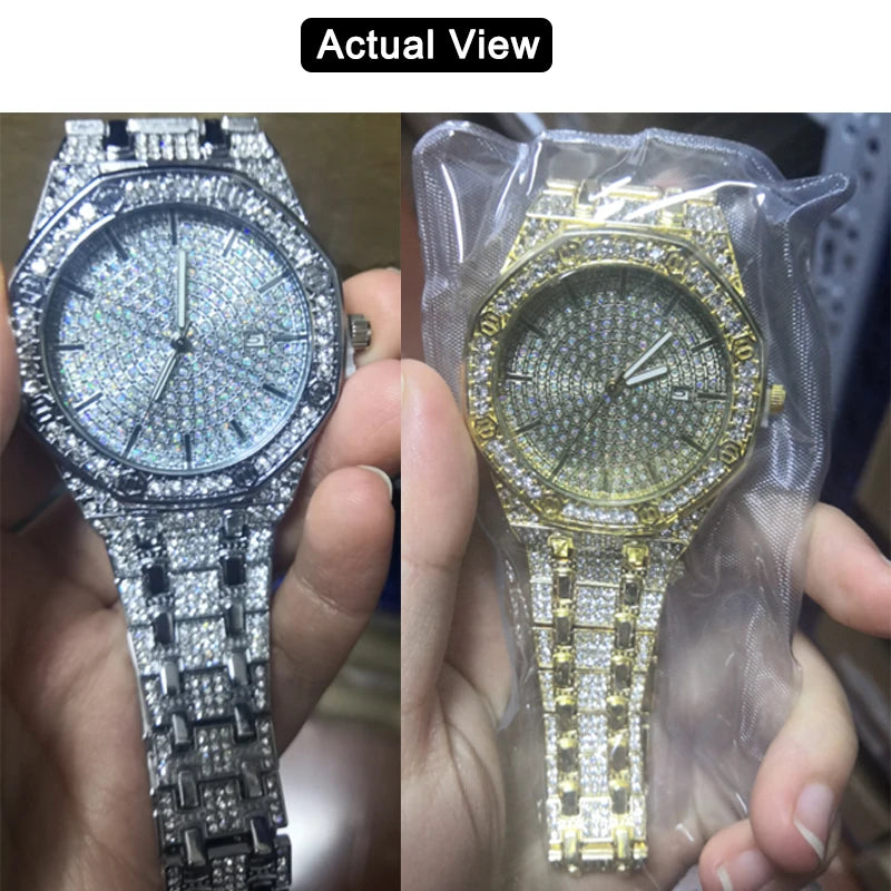 Men’s Iced Out Luxury Watch – Gold Hip Hop Diamond Style