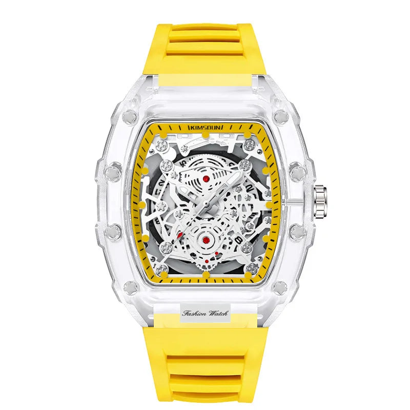 Casual Men’s Watch – Transparent Tonneau Case, Luminous Quartz