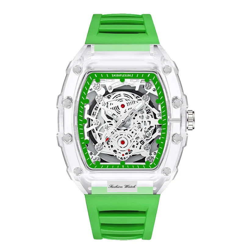 Casual Men’s Watch – Transparent Tonneau Case, Luminous Quartz
