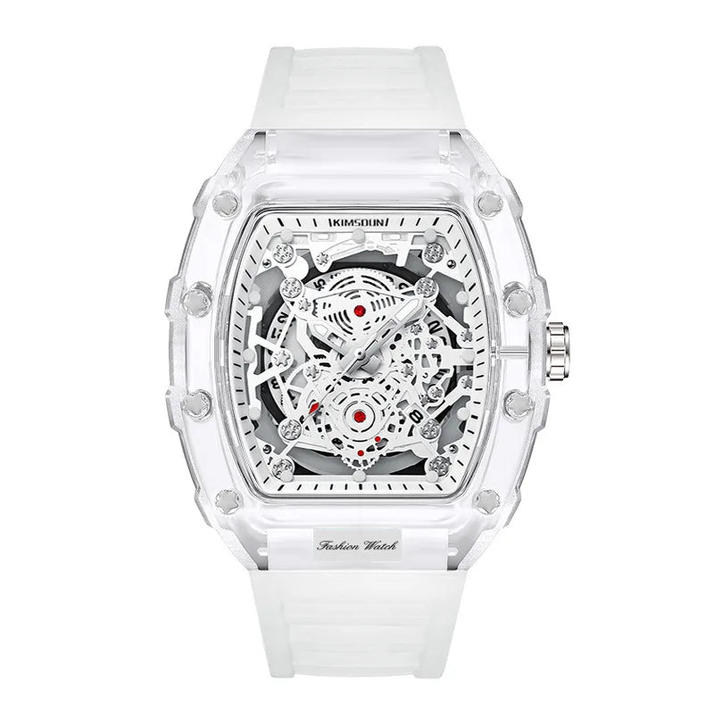 Casual Men’s Watch – Transparent Tonneau Case, Luminous Quartz