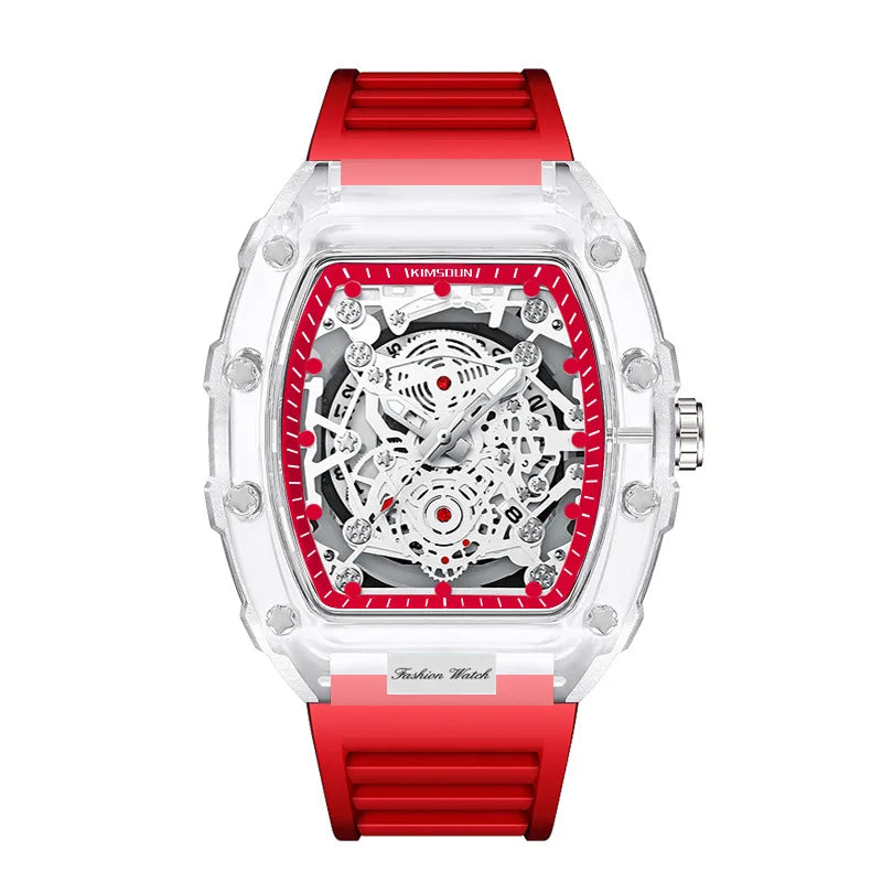 Casual Men’s Watch – Transparent Tonneau Case, Luminous Quartz