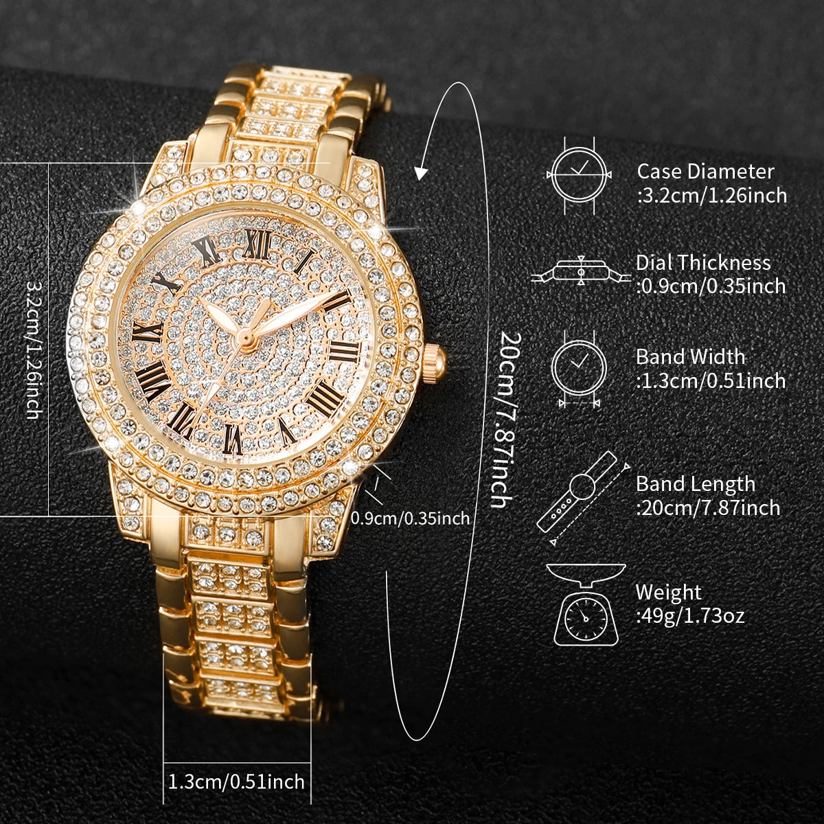 2PCS Luxury Women’s Diamond Watches – Gold Wristwatch & Rhinestone Bracelet Set