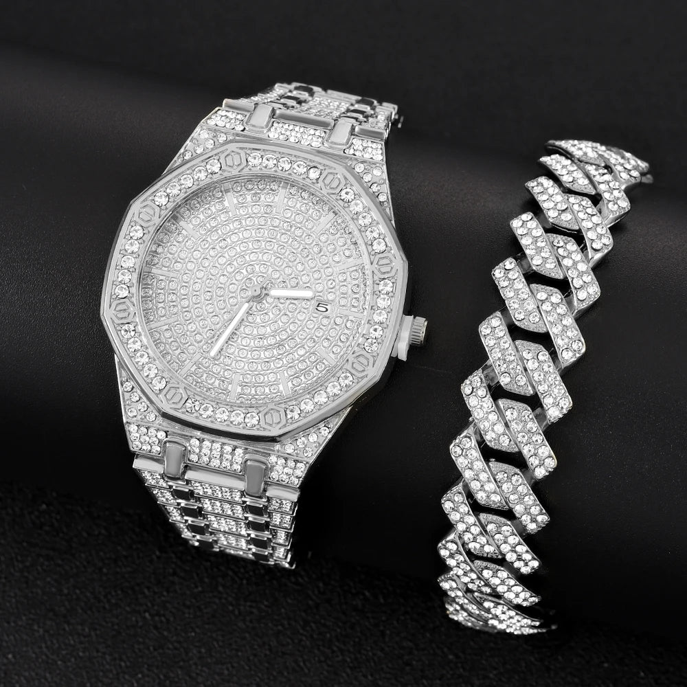 Men’s Iced Out Luxury Watch – Gold Hip Hop Diamond Style