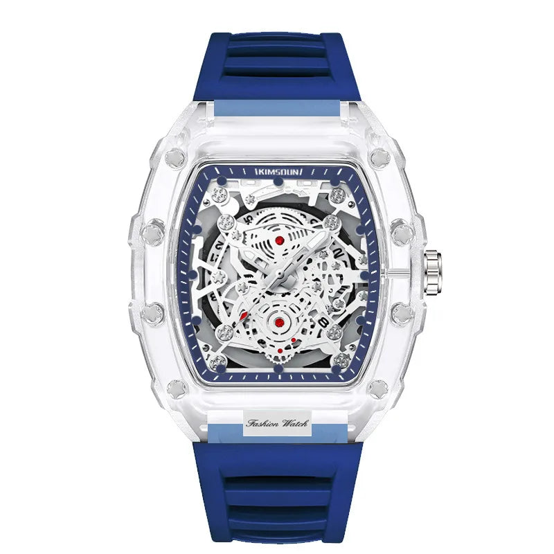 Casual Men’s Watch – Transparent Tonneau Case, Luminous Quartz