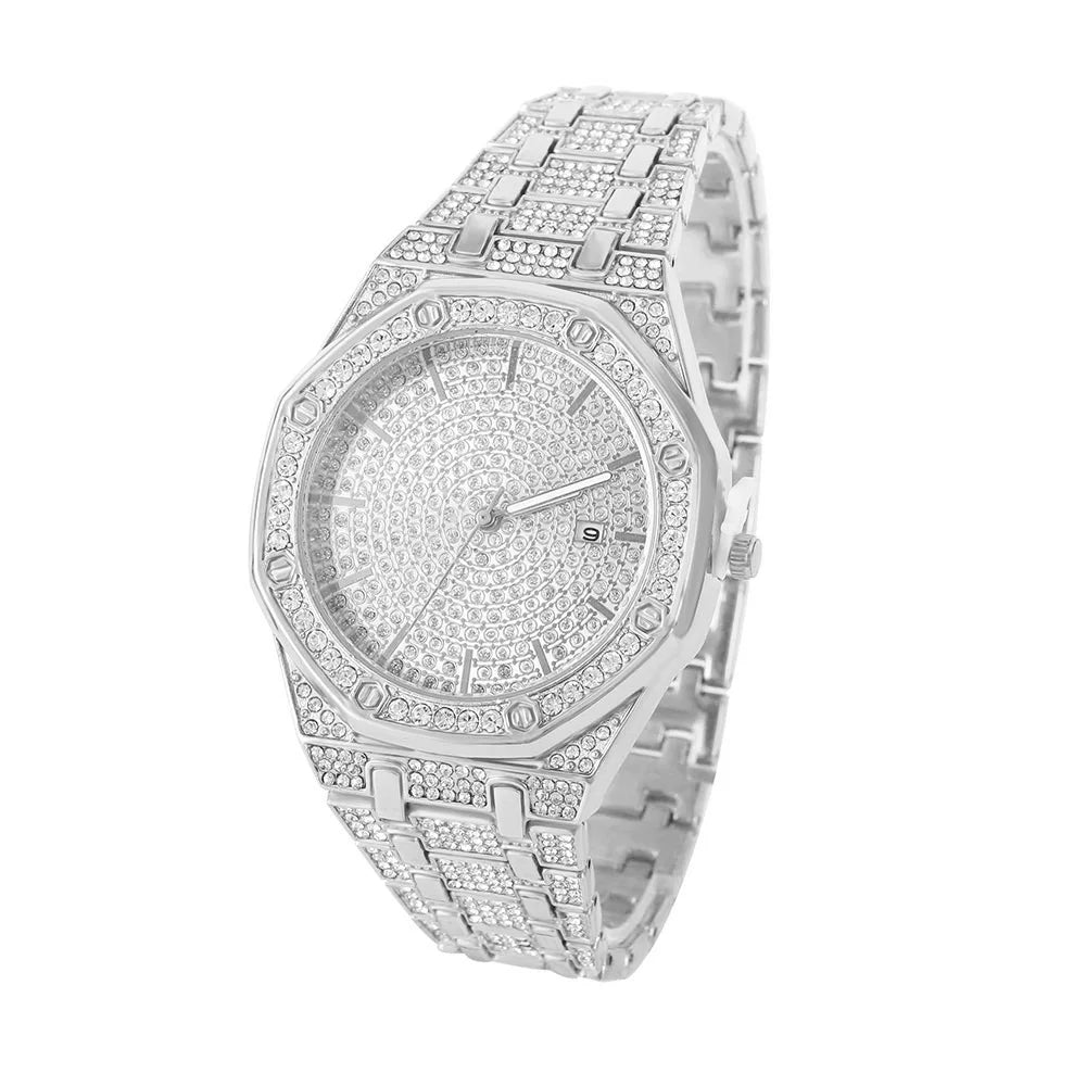 Men’s Iced Out Luxury Watch – Gold Hip Hop Diamond Style