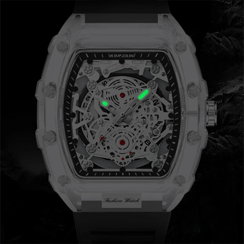 Casual Men’s Watch – Transparent Tonneau Case, Luminous Quartz