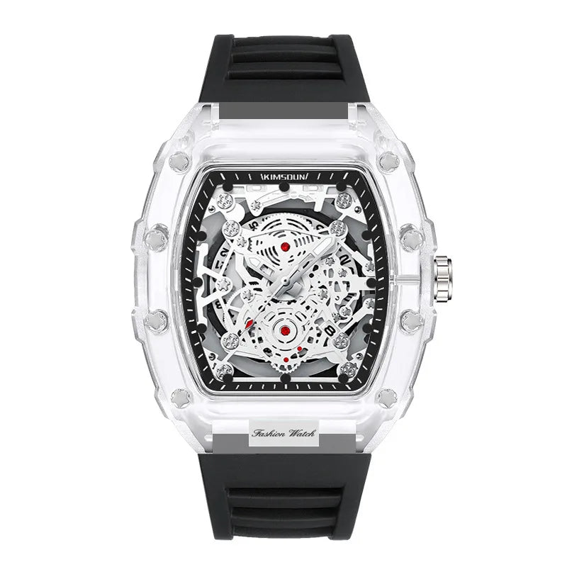 Casual Men’s Watch – Transparent Tonneau Case, Luminous Quartz